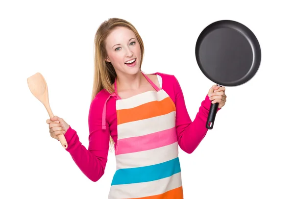 Young caucasian housewife in apron — Stock Photo, Image