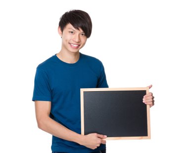 Asian man showing  the blackboard