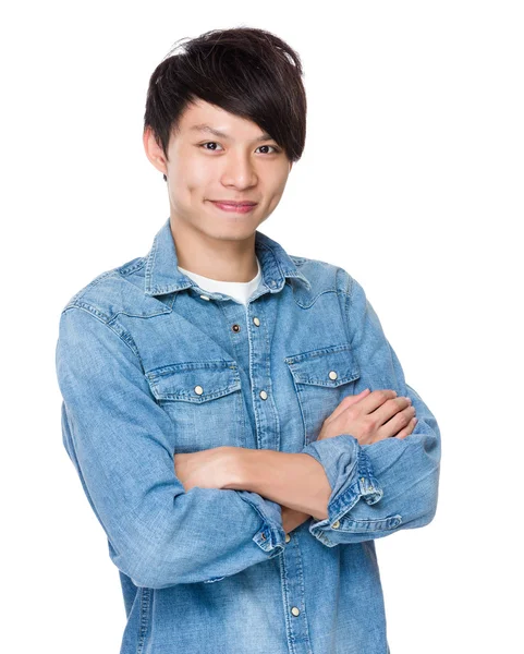 Asiatique bel homme en jean chemise — Photo