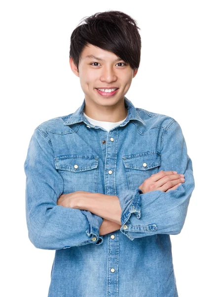 Азиатский красавец в джинсовой рубашке — стоковое фото
