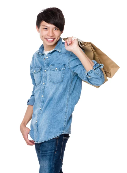 Asiatische schöner Mann in Jeanshemd — Stockfoto