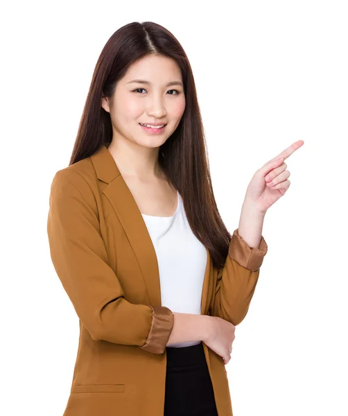 Asian young businesswoman with finger point up — Stock Photo, Image