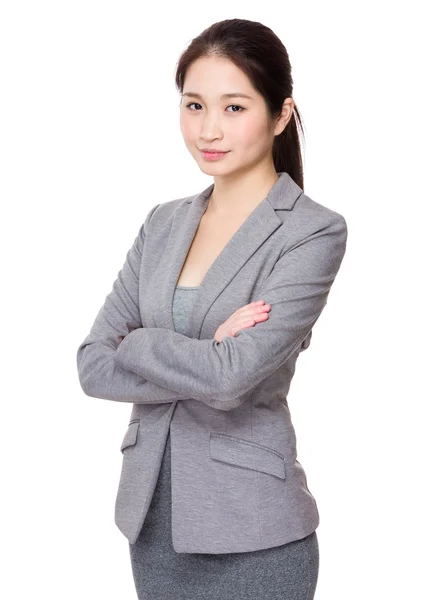 Азиатская деловая женщина на белом — стоковое фото