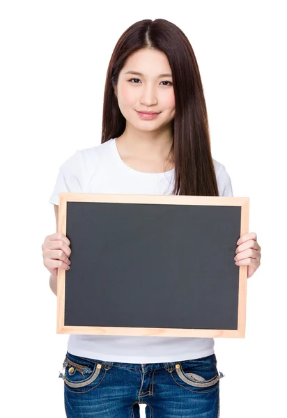 Asian young woman showing the chalkboard — Stock Photo, Image