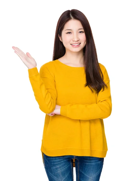 Asian woman gesturing with hand — Stok fotoğraf
