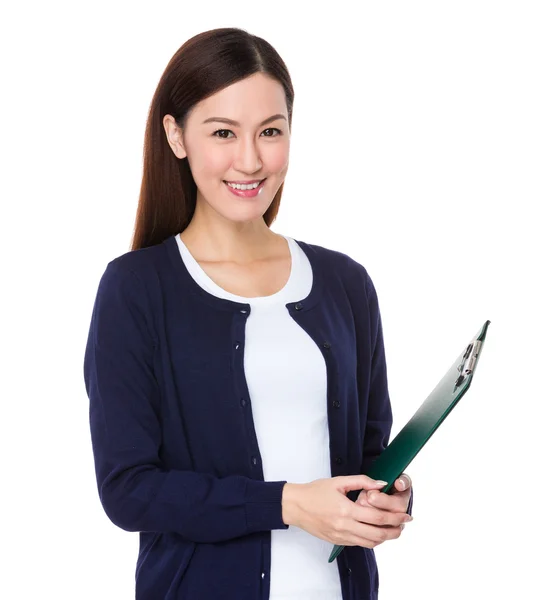 Asian young woman in blue cardigan — Stock Photo, Image