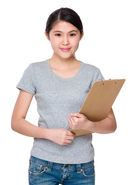 Asian young woman in grey t-shirt — Stock Photo, Image