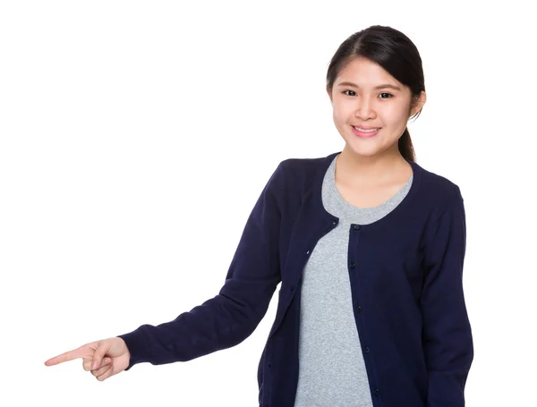 Young asian woman in blue cardigan — Stock Photo, Image