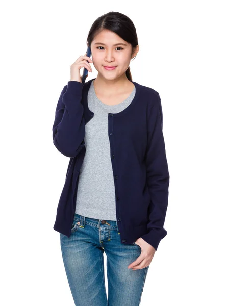 Young asian woman in blue cardigan — Stock Photo, Image