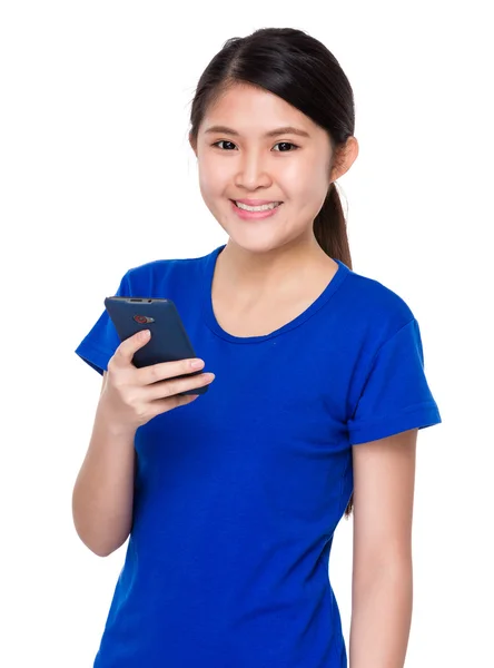 Asiático jovem mulher em azul t-shirt — Fotografia de Stock