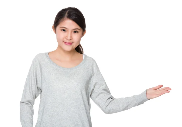 Asian young woman in grey sweater — Stock Photo, Image