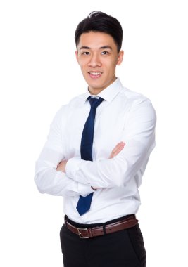 Beyaz gömlekli Asya yakışıklı işadamı