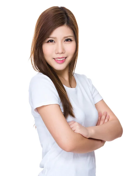 Asijské mladá žena v bílé tričko — Stock fotografie