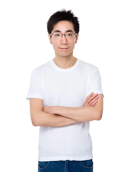 Asiático joven hombre en blanco camiseta — Foto de Stock