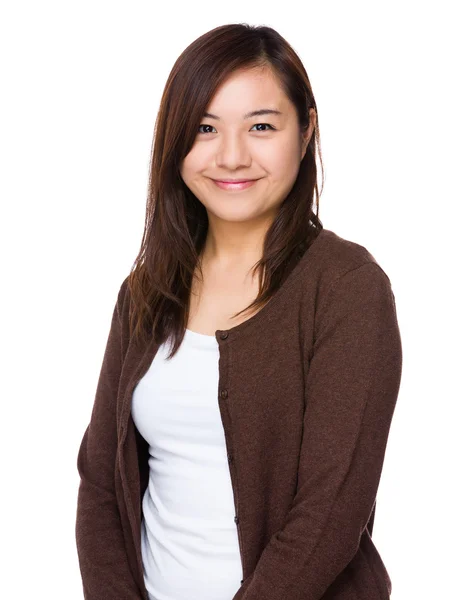 Asian young woman in brown cardigan — Stock Photo, Image