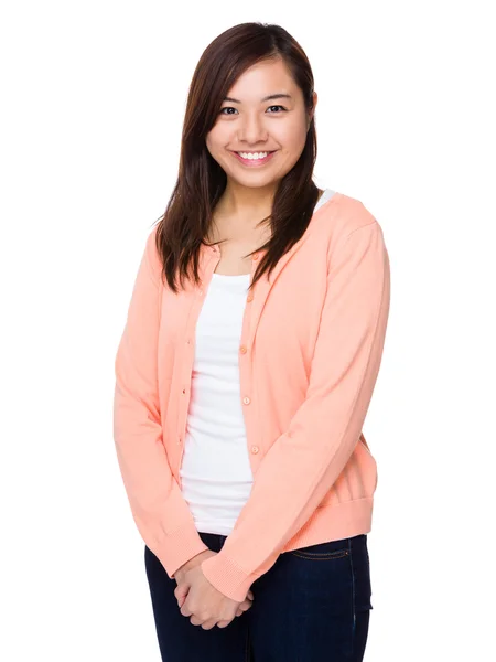 Asian young woman in pink cardigan — Stock Photo, Image