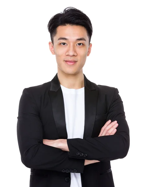 Przystojny biznesmen azjatyckich w czarną kurtkę — Zdjęcie stockowe