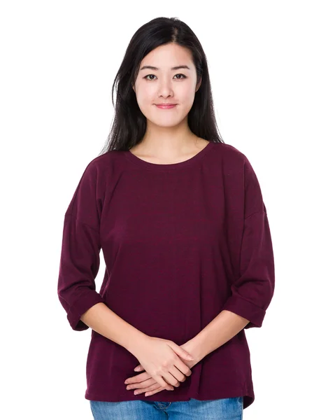 Asiatico giovane donna in rosso maglione — Foto Stock