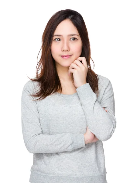 Asian young woman in grey sweater — Stock Photo, Image