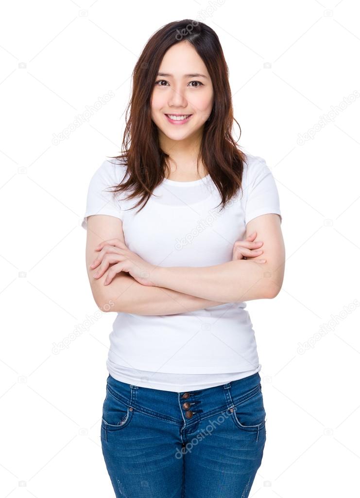 Asian young woman in white t-shirt