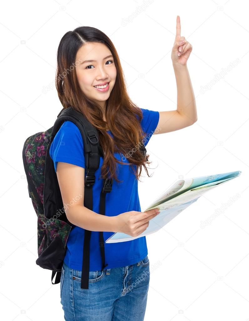 Asian young woman in blue t-shirt