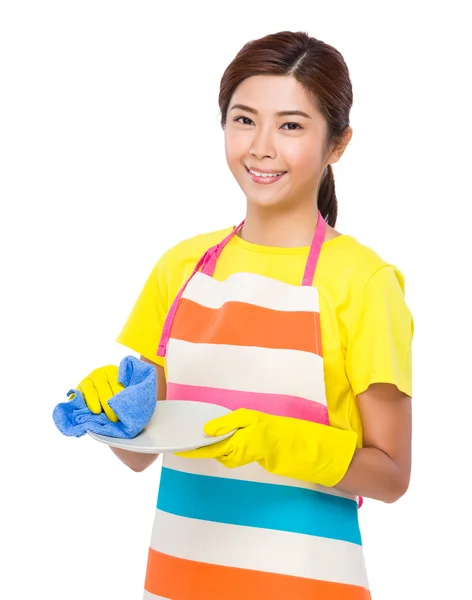 Young asian housewife in apron — Stock Photo, Image
