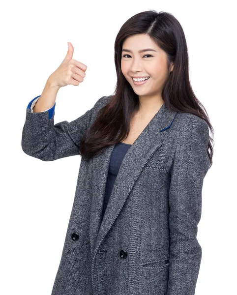 Young asian woman in grey coat — Stock Photo, Image