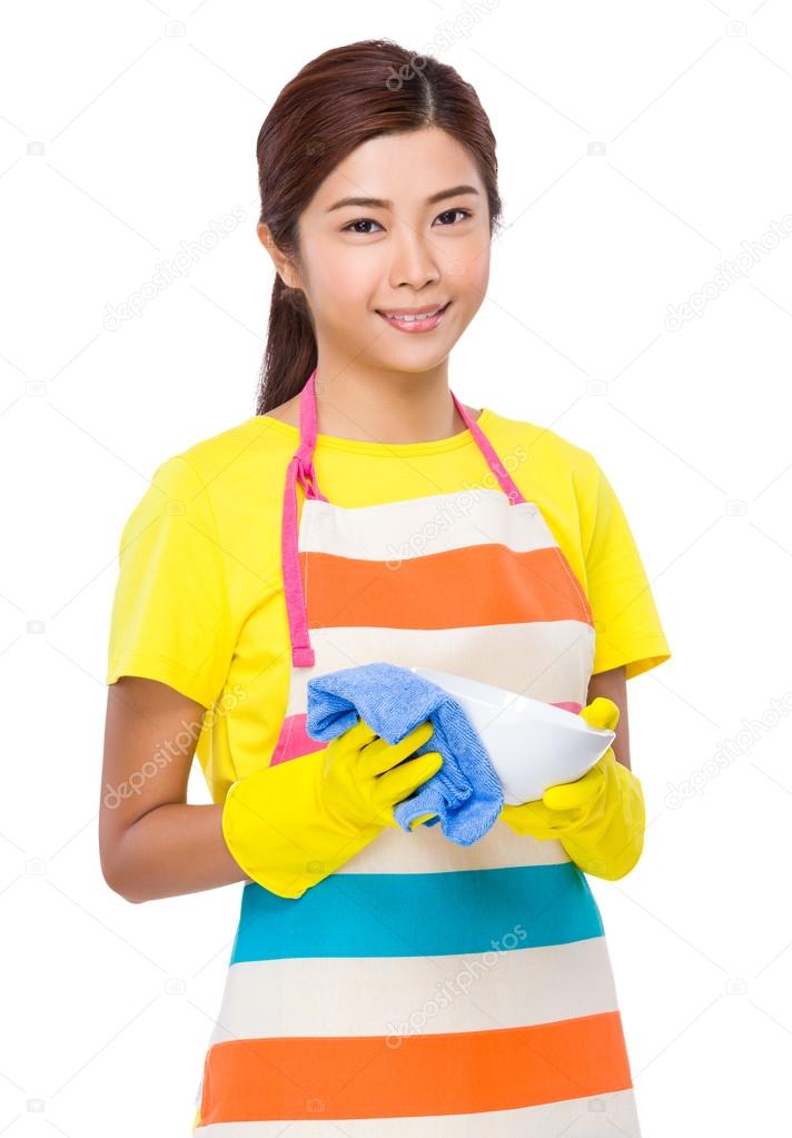 Young asian housewife in apron