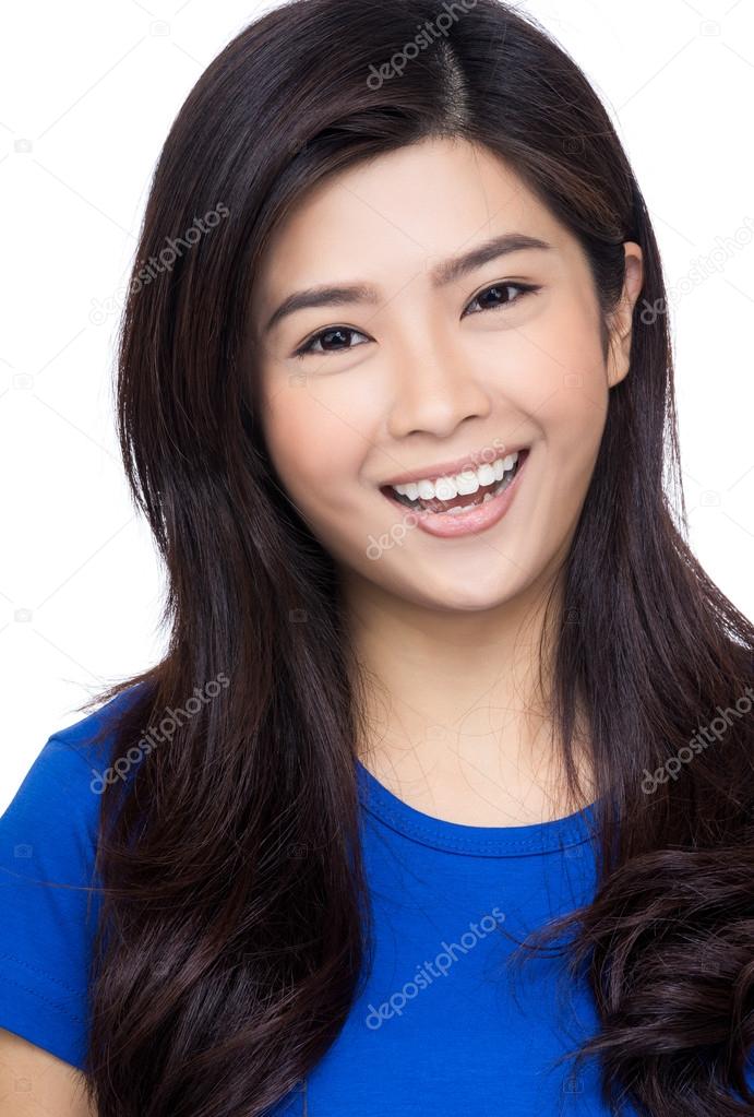 Asian young woman in blue t-shirt