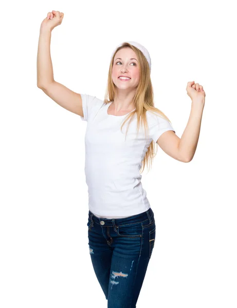 Excited Woman with red christmas hat — Stock Photo, Image