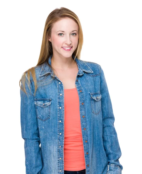 Young caucasian woman in jean shirt — Stock Photo, Image