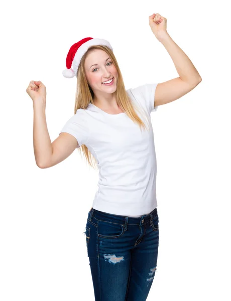 Woman with red christmas hat Stock Photo