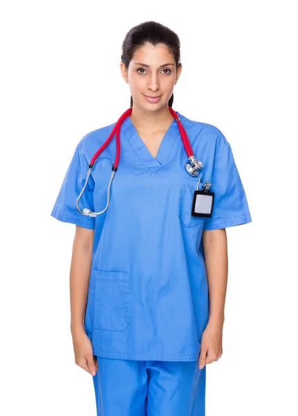 Femme médecin en uniforme bleu — Photo