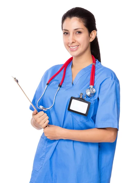 Femme médecin en uniforme bleu — Photo