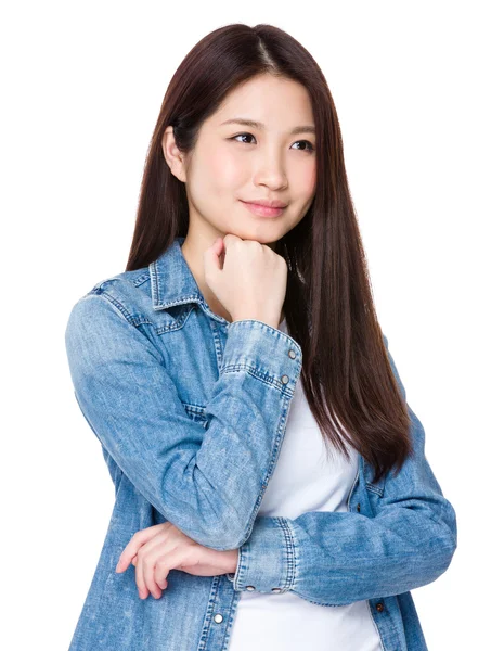 Ásia jovem mulher no jean camisa — Fotografia de Stock