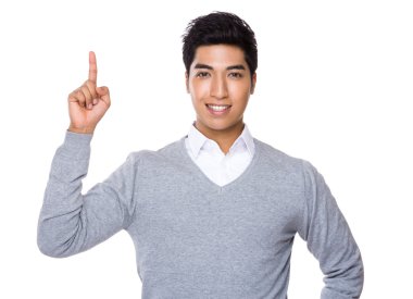 Gri süveterli Asya yakışıklı işadamı