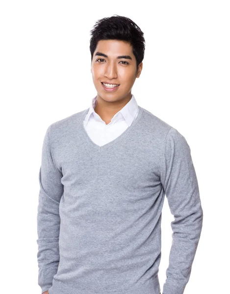 Asian handsome businessman in grey sweater — Stock Photo, Image