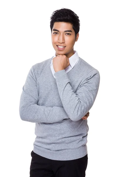 Asian handsome businessman in grey sweater — Stock Photo, Image