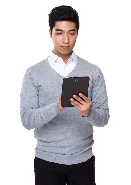 Asian handsome businessman in grey sweater — Stock Photo, Image