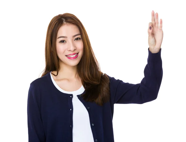 Asian young woman in blue cardigan — Stock Photo, Image