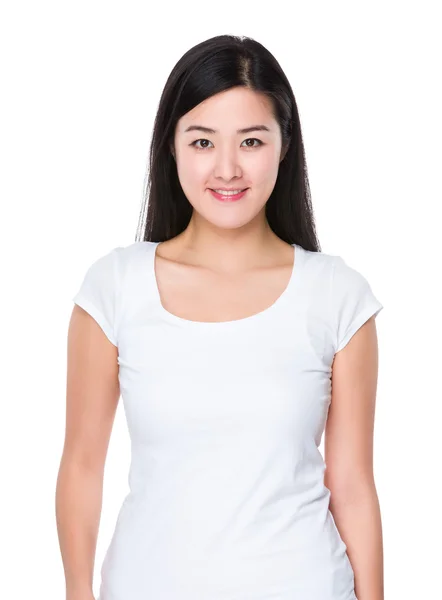 Asiático jovem mulher em branco t-shirt — Fotografia de Stock