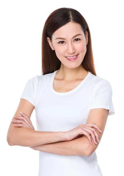 Asiático jovem mulher em branco t-shirt — Fotografia de Stock