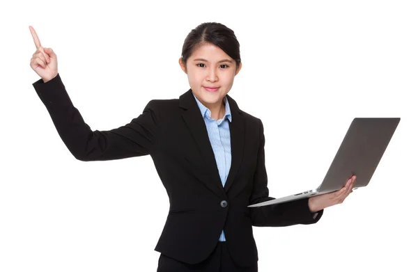 Businesswoman holding laptop — Stock Photo, Image