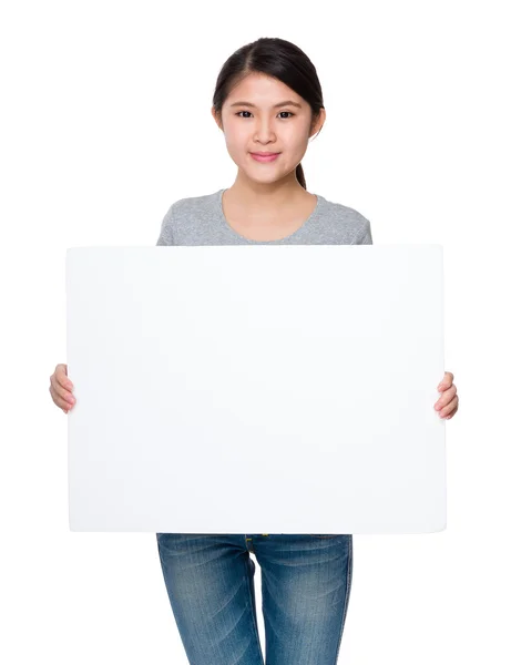 Woman holding  blank white placard — Stock Photo, Image