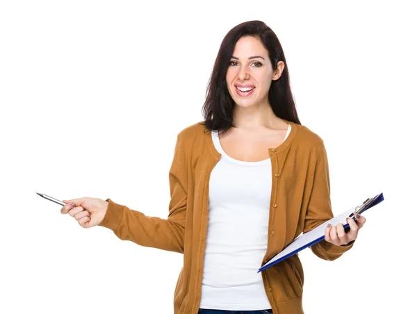 Woman holding  clipboard — Stock Photo, Image