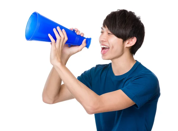 Hombre gritando con megáfono —  Fotos de Stock