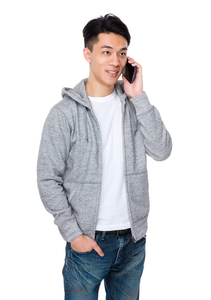 Asian young man in grey sweater — Stock Photo, Image