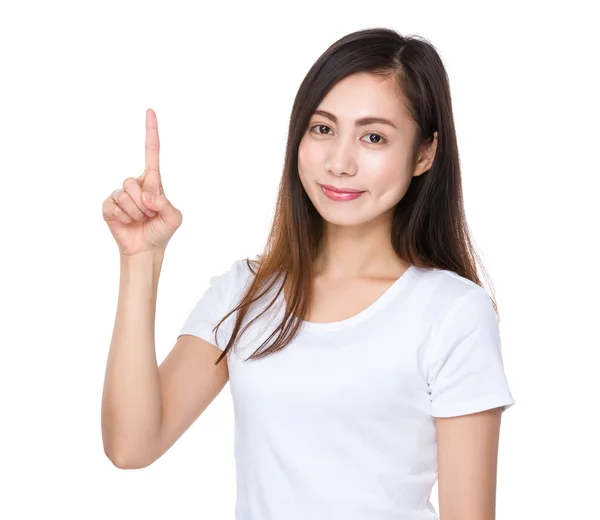 Young woman pointing  up — Stock Photo, Image