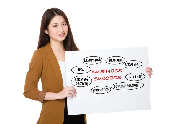 Asian young businesswoman with white palcard — Stock Photo, Image