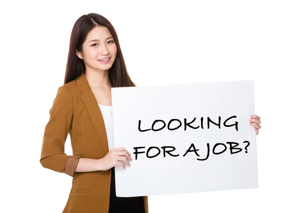 Asian young businesswoman with white palcard — Stock Photo, Image